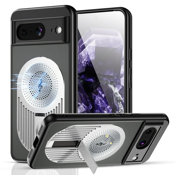 Magnetic Case for Google Pixel 8 with Hidden Kickstand, [Mag-Safe Charging] [Military-Grade Drop Protection] Rugged Heat Dissipation Frosted Back Phone Case for Google Pixel 8, Silver