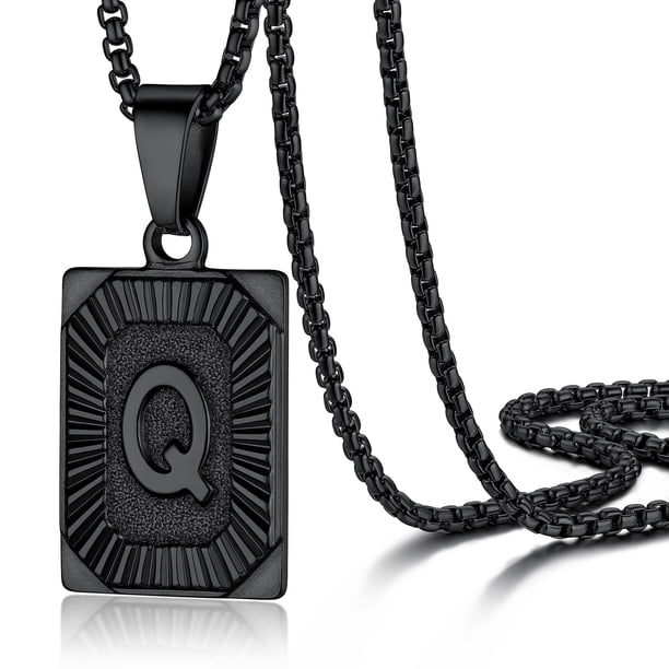 Collar PROSTEEL con colgante inicial de Acero inoxidable letra Q Personalizado Amor Nombre Negro