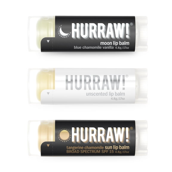 Hurraw! Moon, Unscented, Sun SPF 15 Lip Balm, 3 Pack: Certified 100% Natural, Organic, Vegan.