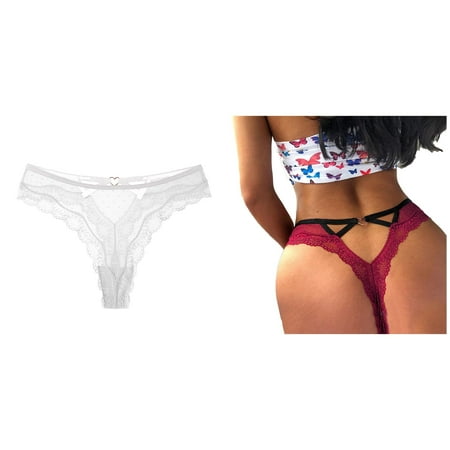 2-Pack Women Lace Panties Heart Low Waist Underpant Thong G String Underwear Lingerie Underwear for Leggings Women Matching Underwear Lace Underwear Womens Boy Shorts Underwear Panties for Women