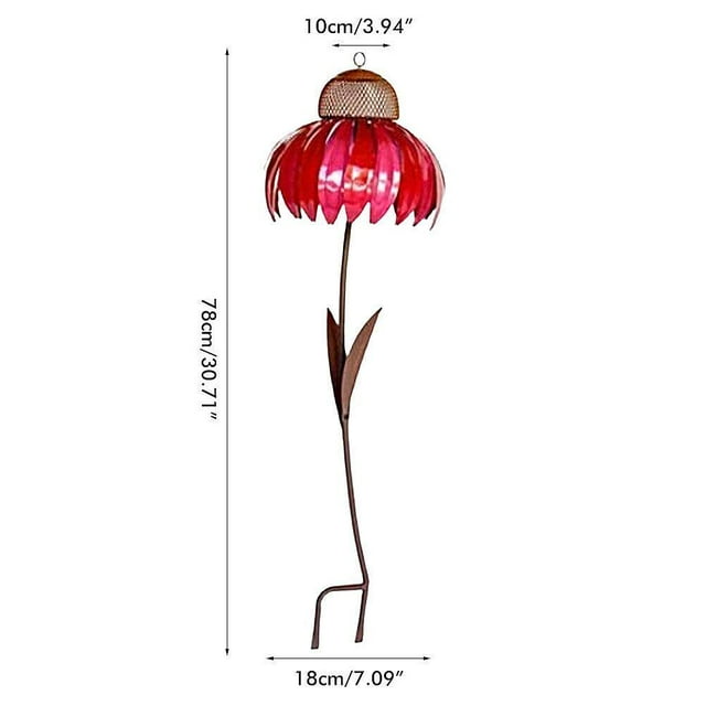 Comedero para pájaros de metal con forma de equinácea, de pie, de hierro, para jardín, con forma de poste para flores, para decoración de jardín