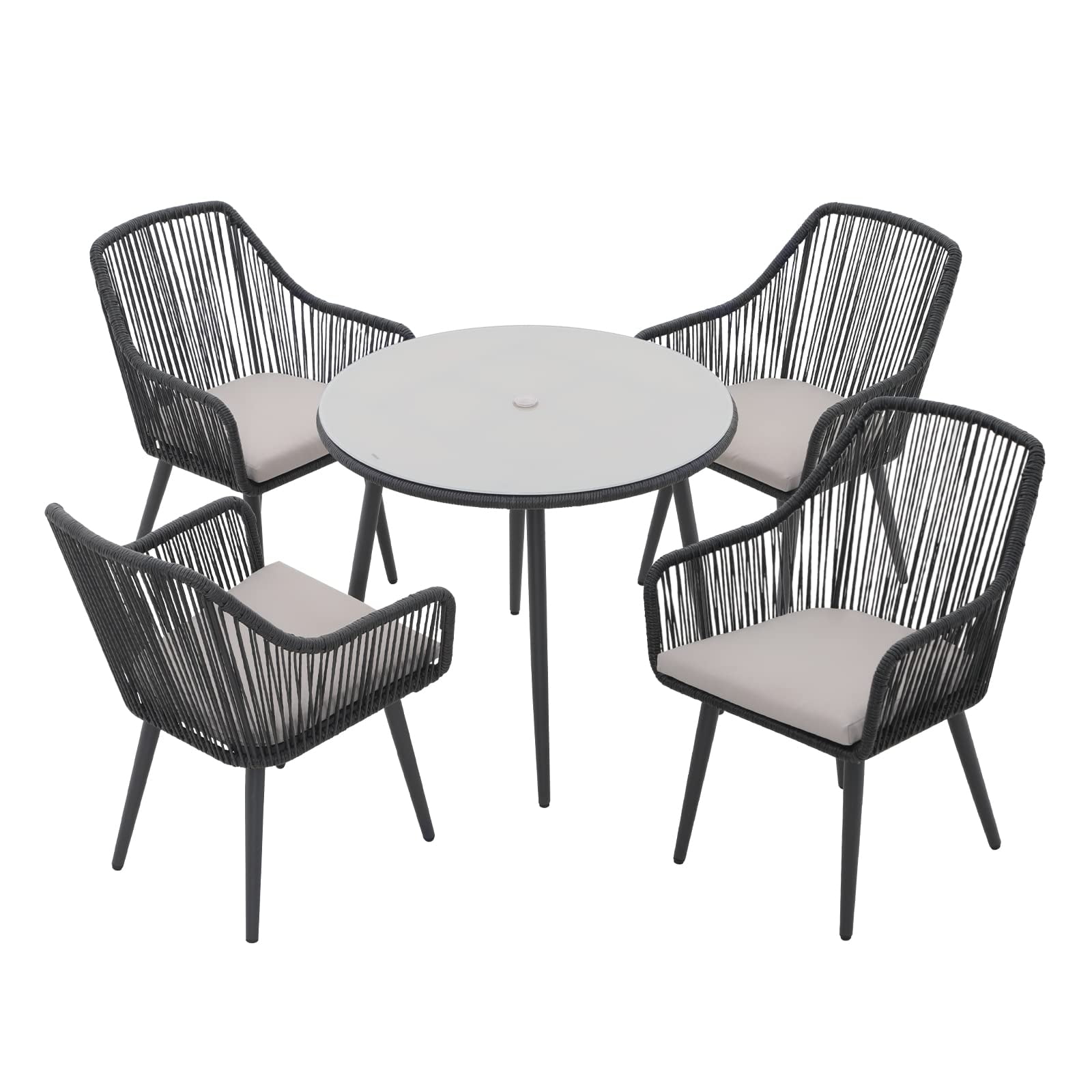 JOIVI 5-Piece Outdoor Dining Set, Wicker Patio Dining Set, Black Rattan Patio Furniture Table and Chairs Set for 4 People, with Umbrella Hole for Lawn, Backyard, Garden