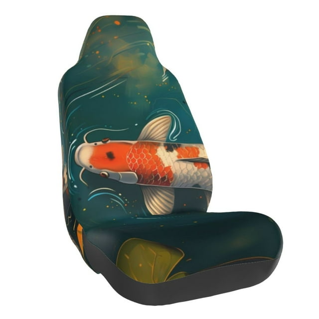 Wukai Koi Pond Lilies Full Set Car Seat Covers with Soft Padding Universal Auto Front Seats Protector and Cushion Mat