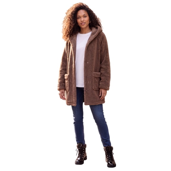 Roaman's Women's Plus Size Hooded Teddy Fleece Coat
