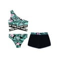 thumbnail image 4 of TiaoBug Kids Girls 3 Piece Bikini Swimsuit Sets Floral Print One Shoulder Crop Top with Briefs Shorts Summer Beachwear Lily 16, 4 of 7