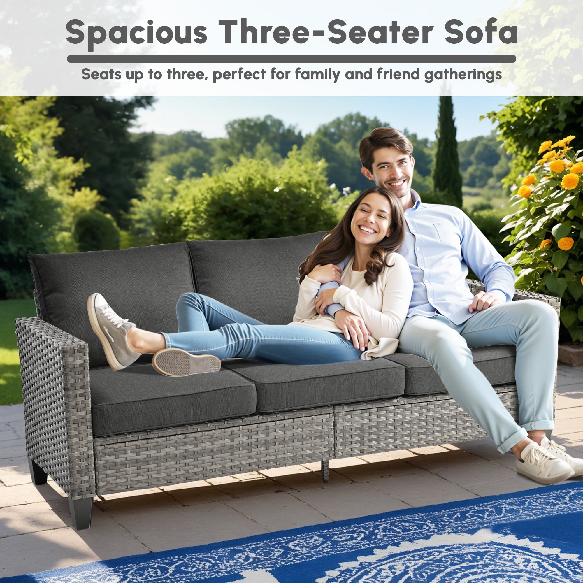 Ovios 4 Pieces Outdoor Patio Furniture Set with Lighted Coffee Table All-Weather Wicker Rattan Conversation Sofa Set, Black