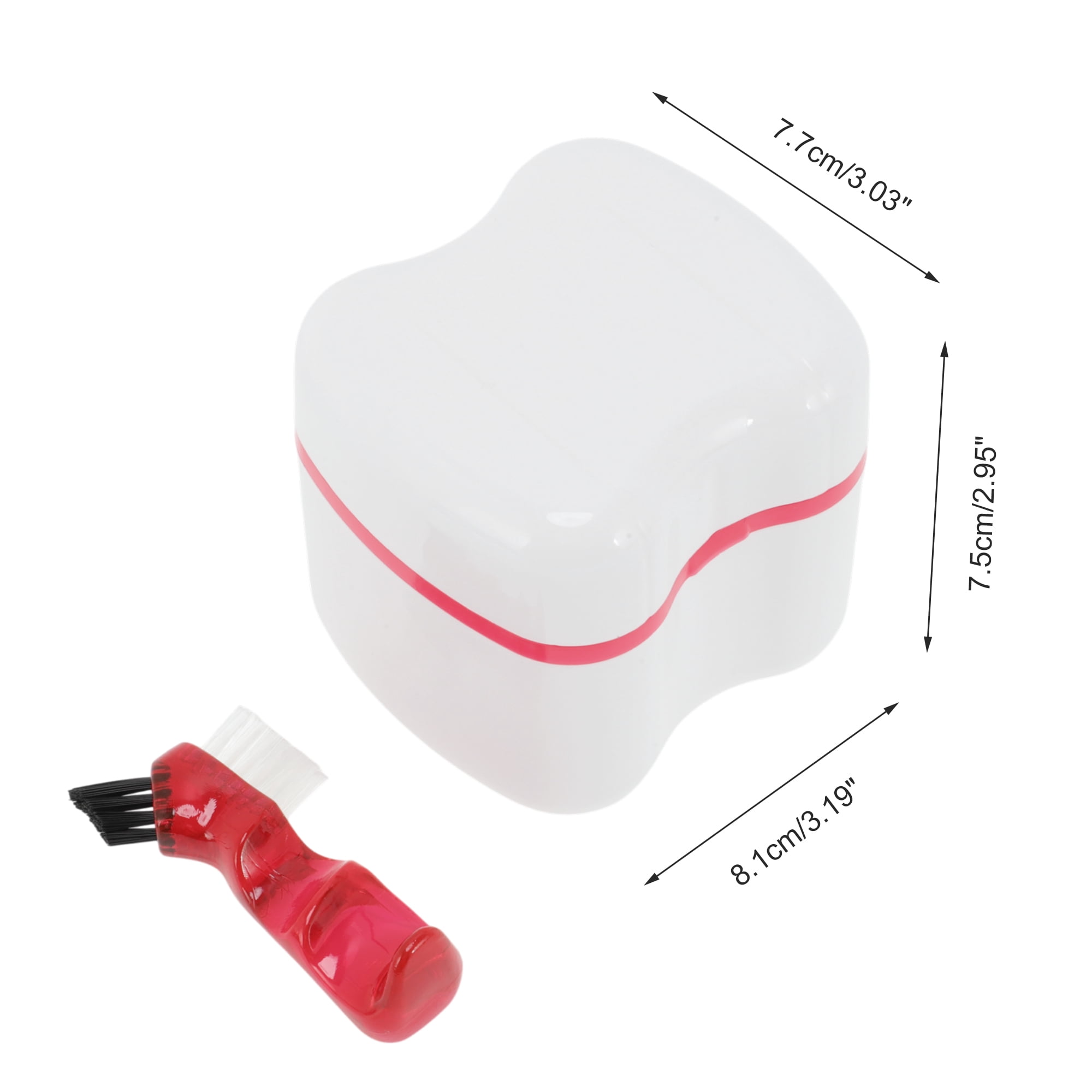 Unique Bargains Denture Bath Case Cup with Denture Cleaner Brush 1 Set Red