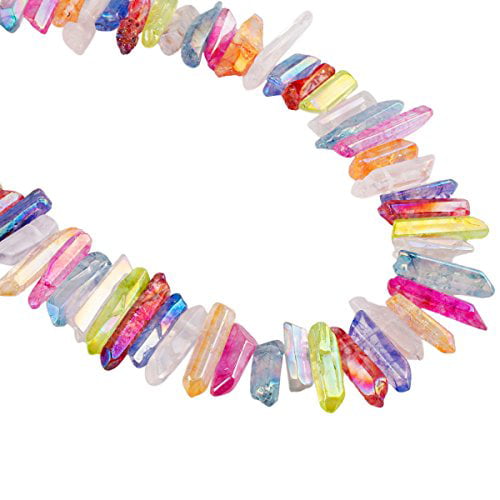 rockcloud Natural Rock Crystal Points Titanium Coated Clear Quartz Sticks Spikes Top Drilled 15 inch Strand 