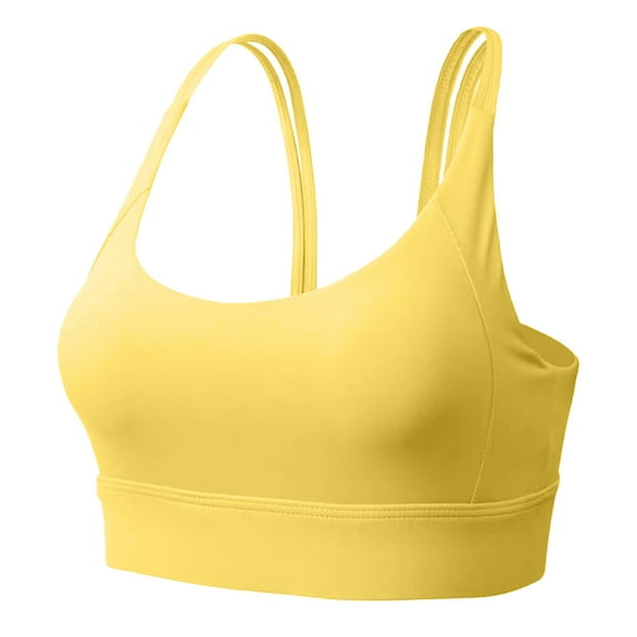 IWRICH Sports Bra for Women High Support Strappy Sports Bra Moulded Cup High Impact Workout Tops Yellow XL