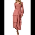 thumbnail image 2 of Vestido Elegante para Mujer, con Escote Cuadrado, Larga, Volantes, Cintura Alta, Ajustado, Plisado y Bolsillos, para y Otoño Coral M, 2 of 8