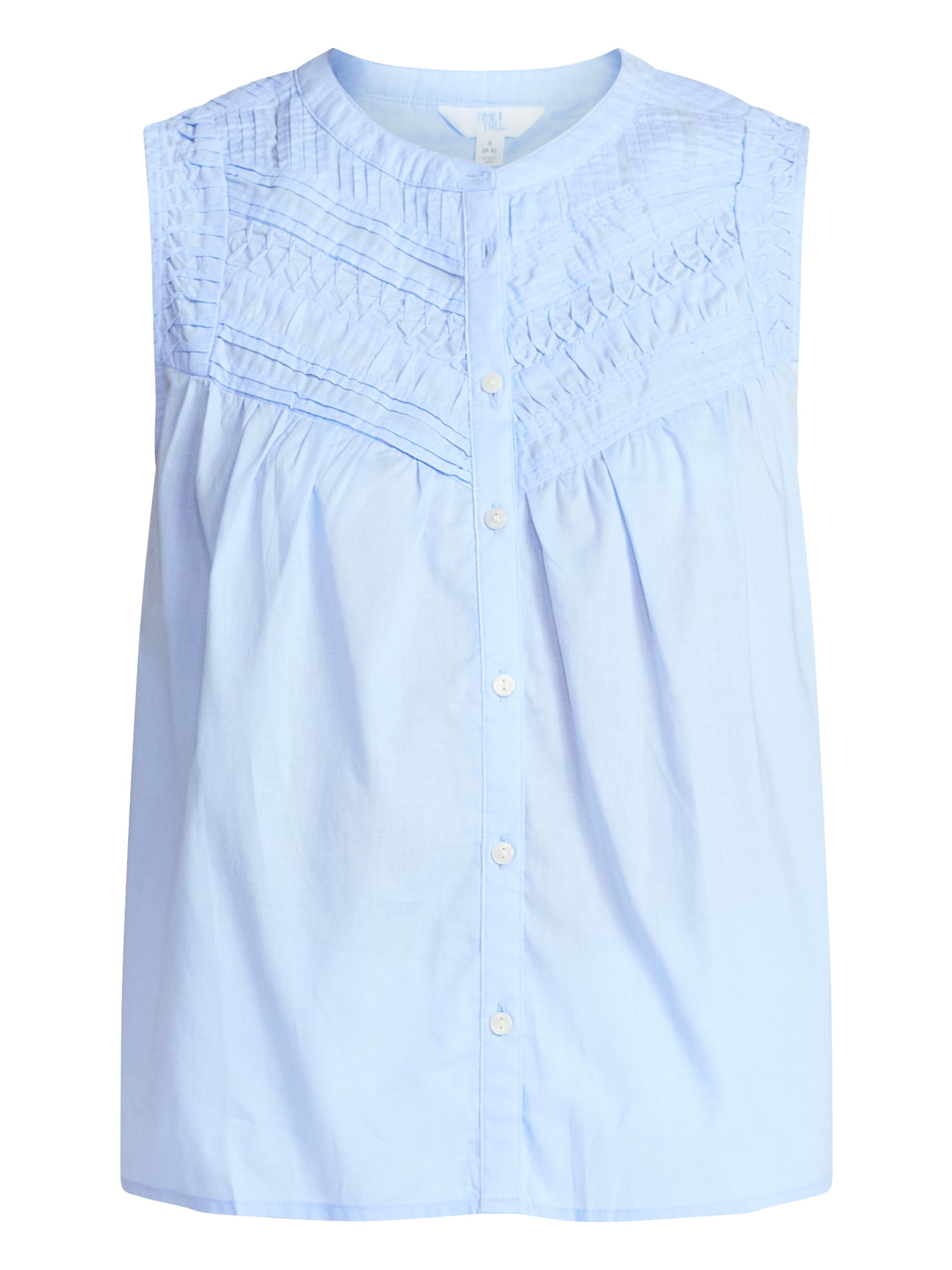 Time and Tru Women’s Pleated Cotton Sleeveless Top, Sizes XS-XXXL