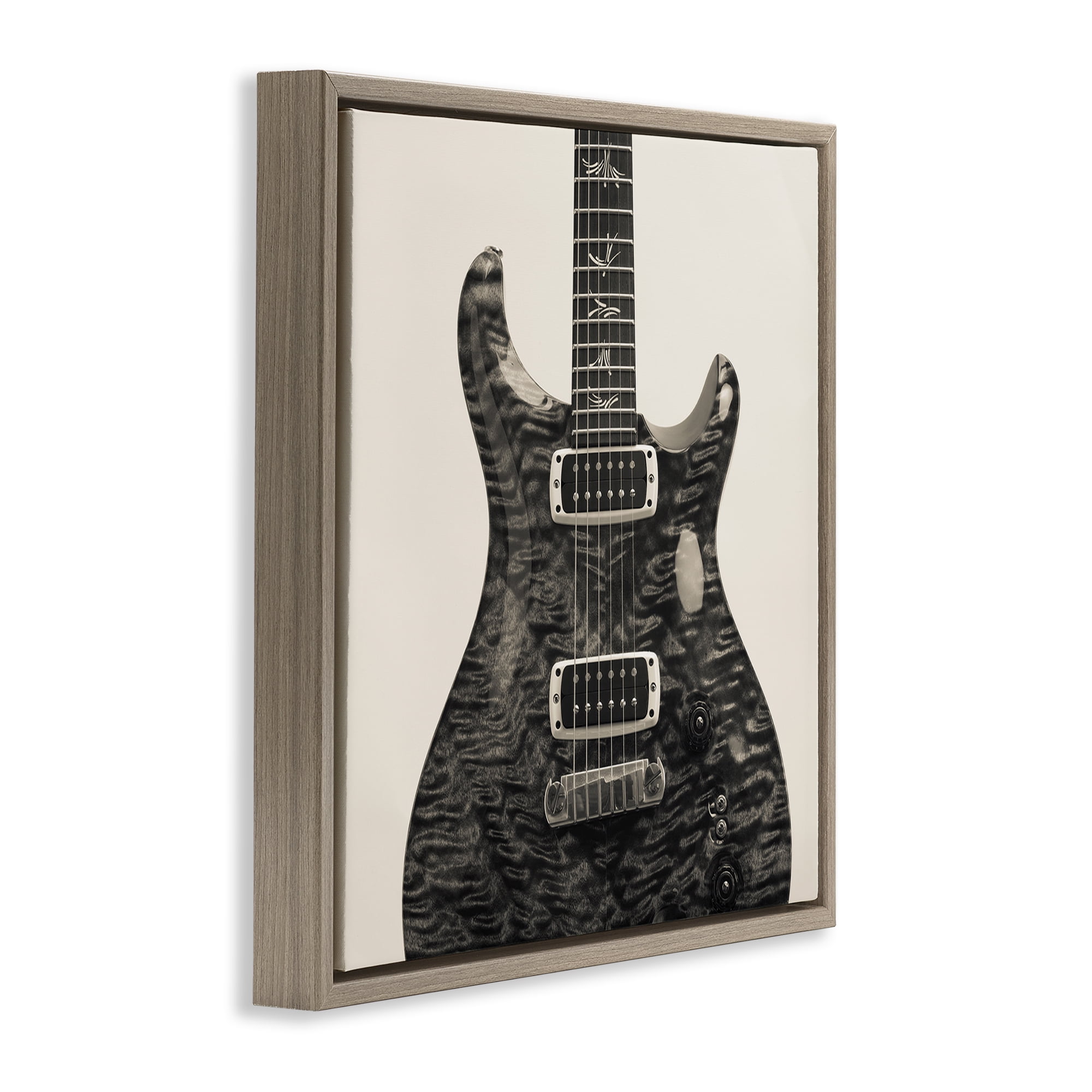 Stupell Industries Wave Patterned Guitar Entertainment Photography Brown Floater Framed Canvas Art Print Wall Art, 18 x 18