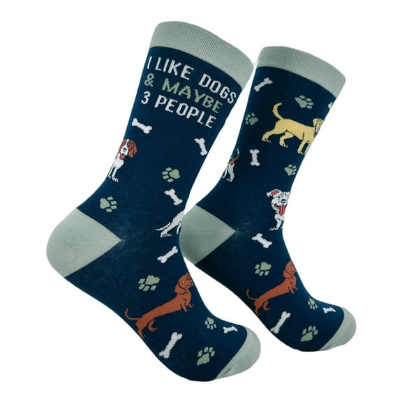 I Like Dogs and Maybe 3 People Socks Funny Sarcastic Graphic Novelty Footwear for Ladies