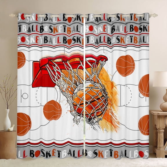 Homewish Orange Basketball Black Out Curtains For Teens,Sport Theme Curtains Pack of 2 (42x63 Each),Ball Game Bedroom Curtains,Luxury Bedroom Decor