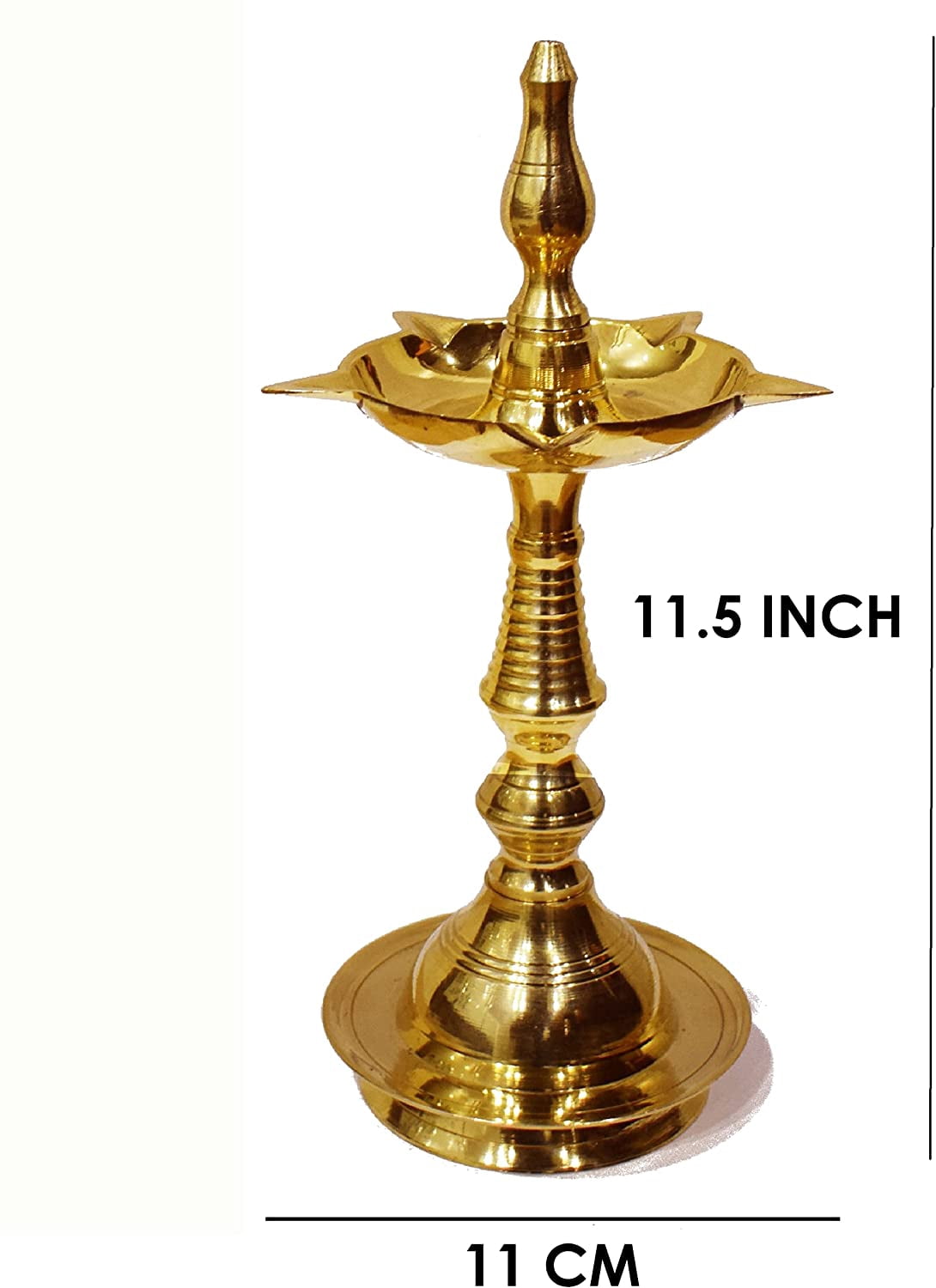 Sharvgun 2 Pc Brass Diwali Puja Diya 11.5" Kutthu Vilakku Pooja Dia Oil Lamp Engraved