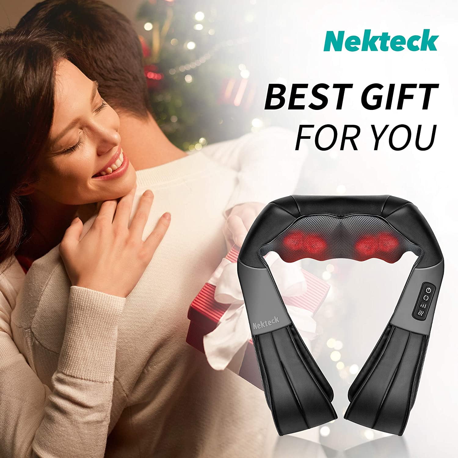 Nekteck Shiatsu Neck and Shoulder Massager with Adjustable Heat and Straps, Electric Deep Tissue 3D Kneading Massage Pillow for Neck, Back, Leg, Foot