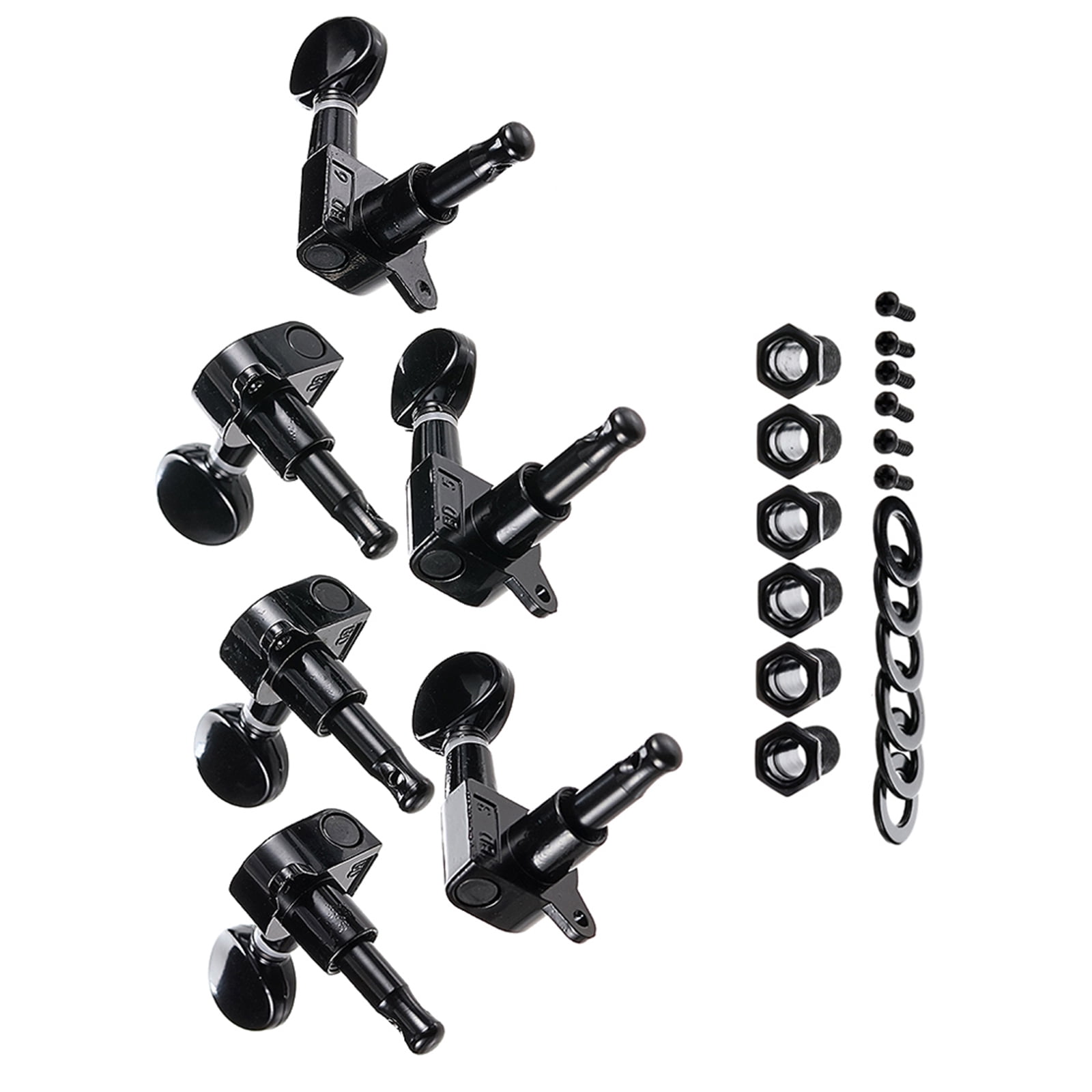6 Piece Black Metal Guitar Tuning Pegs Set Metal Texture for Acoustic and Electric Guitars 10mm Peg Holes Replacement