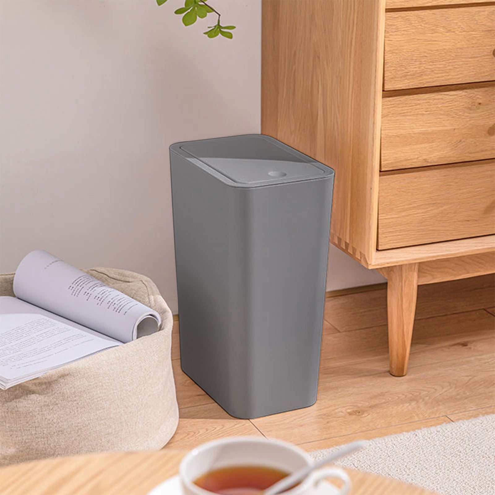 2-Pack Soft-Close Trash Cans with Lid, 3-Gallon Slim Step-On Garbage Bins for Bathroom, Kitchen & Office, Space-Saving Design,Gray