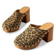 thumbnail image 3 of YDN Women Platform Rivet Studded Clog Mules Round Toe Slip on High Chunky Heels Casual Dress Slide Sandals Size 7 Leopard, 3 of 3