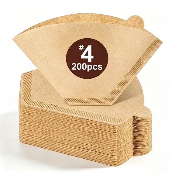 200 Count #4 Cone Coffee Filters, Unbleached Natural 4 Filters Paper Filters Replacement Cone Coffee Filters for Pour Over and Drip Coffee Maker