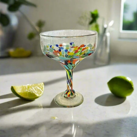 Vibrant Hand-Blown Mexican Margarita Glasses | Confetti Fiesta Style