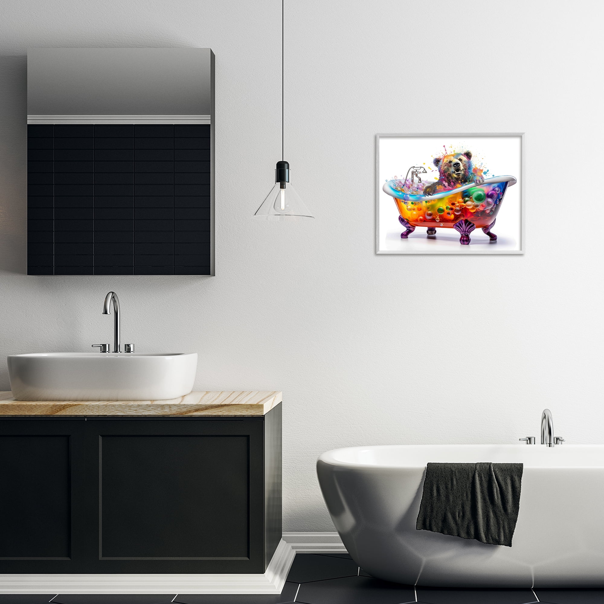 Stupell Industries Modern Bold Bubble Bath Typography Painting White Framed Art Print Wall Art, 20 x 16