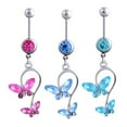 thumbnail image 2 of Funie 1Pc Double Butterfly Rhinestone Belly Button Navel Ring Women Piercing Jewelry, 2 of 7