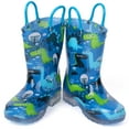 thumbnail image 3 of Toddler Boys Rain Boots Little Kids Baby Light Up Rubber Printed Waterproof Mud Insulated Shoes Blue Green Dinosaur Lightweight Adorable with Easy-on Handles Non Slip Size 11, 3 of 5