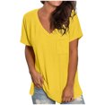 thumbnail image 2 of Womens Tops & T-Shirts,Women's Casual Comfort V-Neck Solid Pocket Loose Fit Short Sleeve Shirt Tops, 2 of 6
