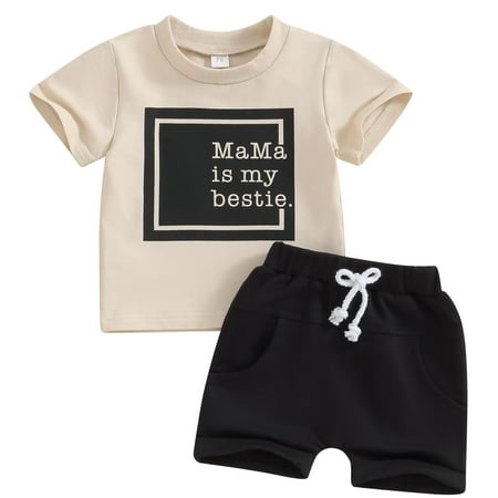 

ENFLASH Toddler Baby Girl Boy Summer Clothes Short Sleeve T Shirt Casual Shorts Sets Mamas Bestie Outfits