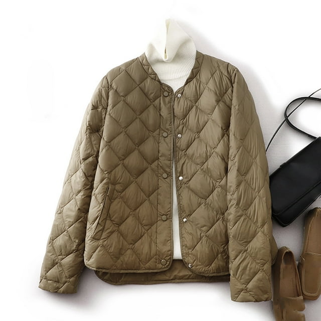 Chaquetas y abrigos casuales sin capucha de manga larga para mujer, chaqueta ligera de plumón, chaleco de invierno corto y ajustado de talla grande para mujer, abrigo con cremallera interna para mujer
