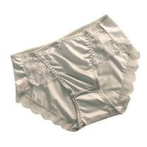 Diufon Womens Panties Elastic Midi Waist Full Coverage Underpants Solid Color Lace Patchwark Briefs