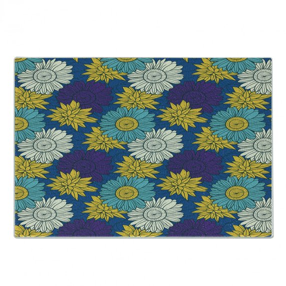 Floral Cutting Board, Digitally Generated Graphic Images of Blooming Flowers Colorful Garden, Decorative Tempered Glass Cutting and Serving Board, in 3 Sizes, by Ambesonne