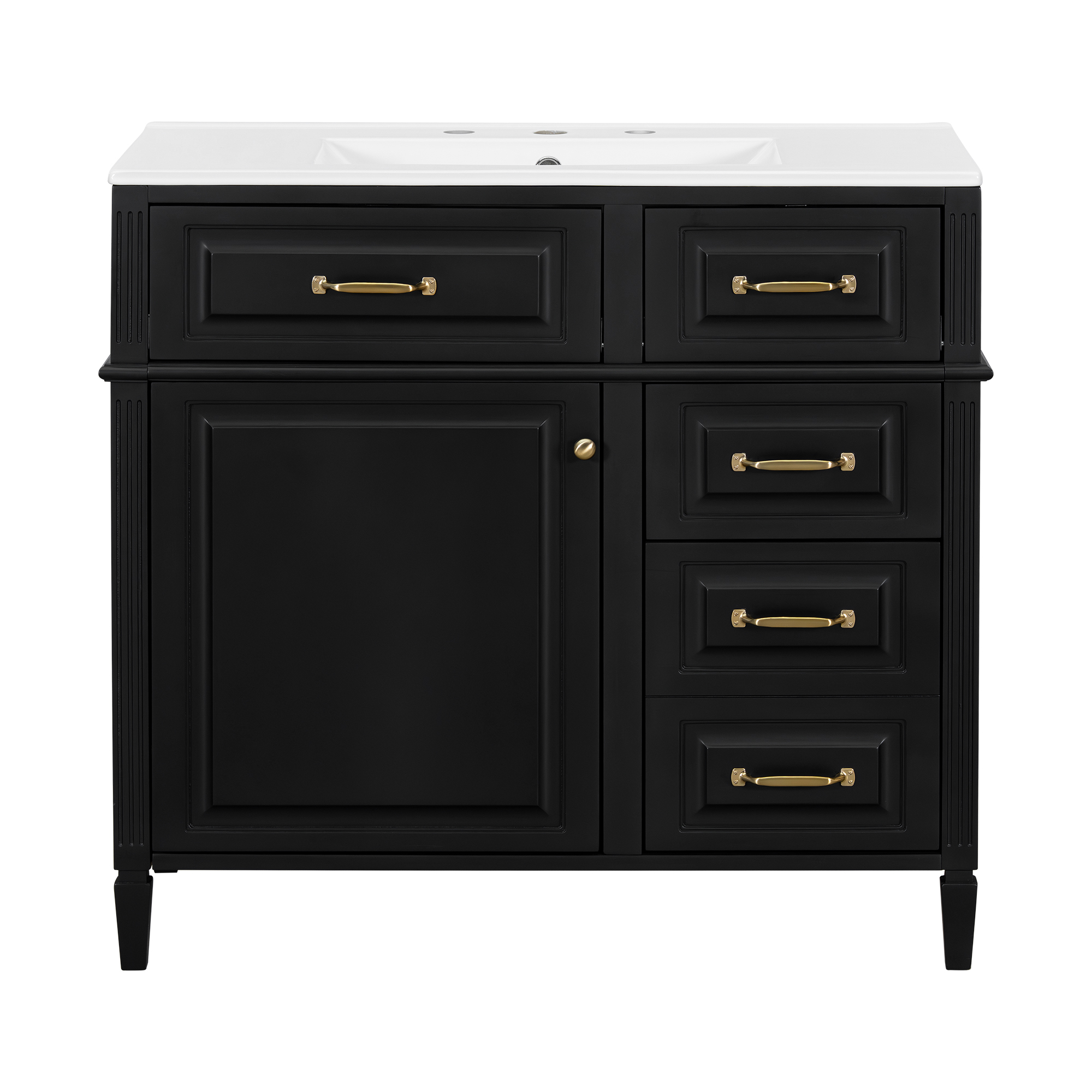 Euroco 36-Inch Bathroom Vanity with Ceramic Sink Top, Solid Wood Frame and MDF Cabinet, Flip Drawer Design with Adjustable Shelf and Metal Handles, Freestanding Bathroom Storage Cabinet