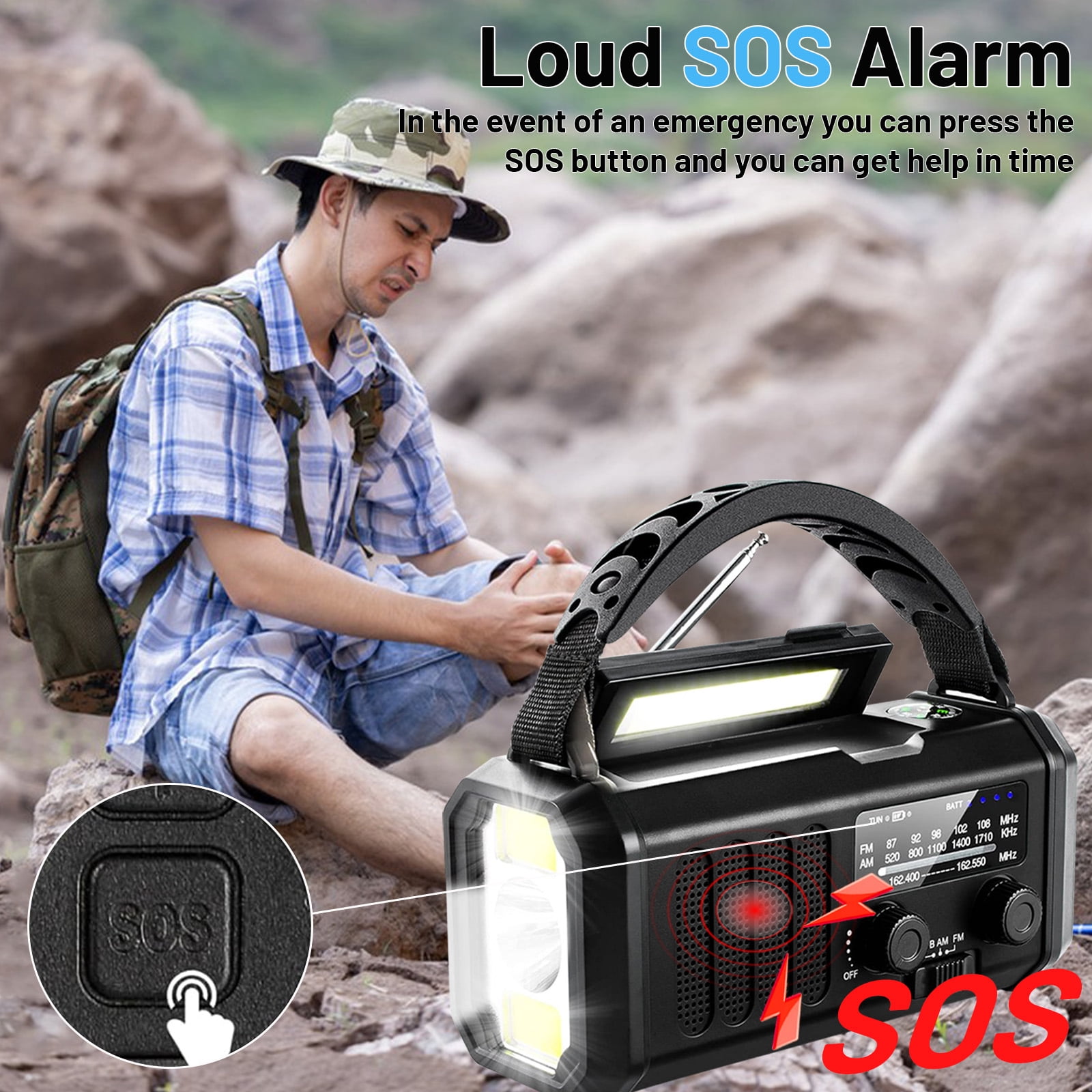 Geemuslly 10000mAh Hand Crank Emergency Radio,NOAA/AM/FM Weather Radio with Type-C Charge, Solar Charging, SOS, 3 Modes LED Torch, Reading Lamp, Compass for Camping, for Indoor Outdoor Emergencies
