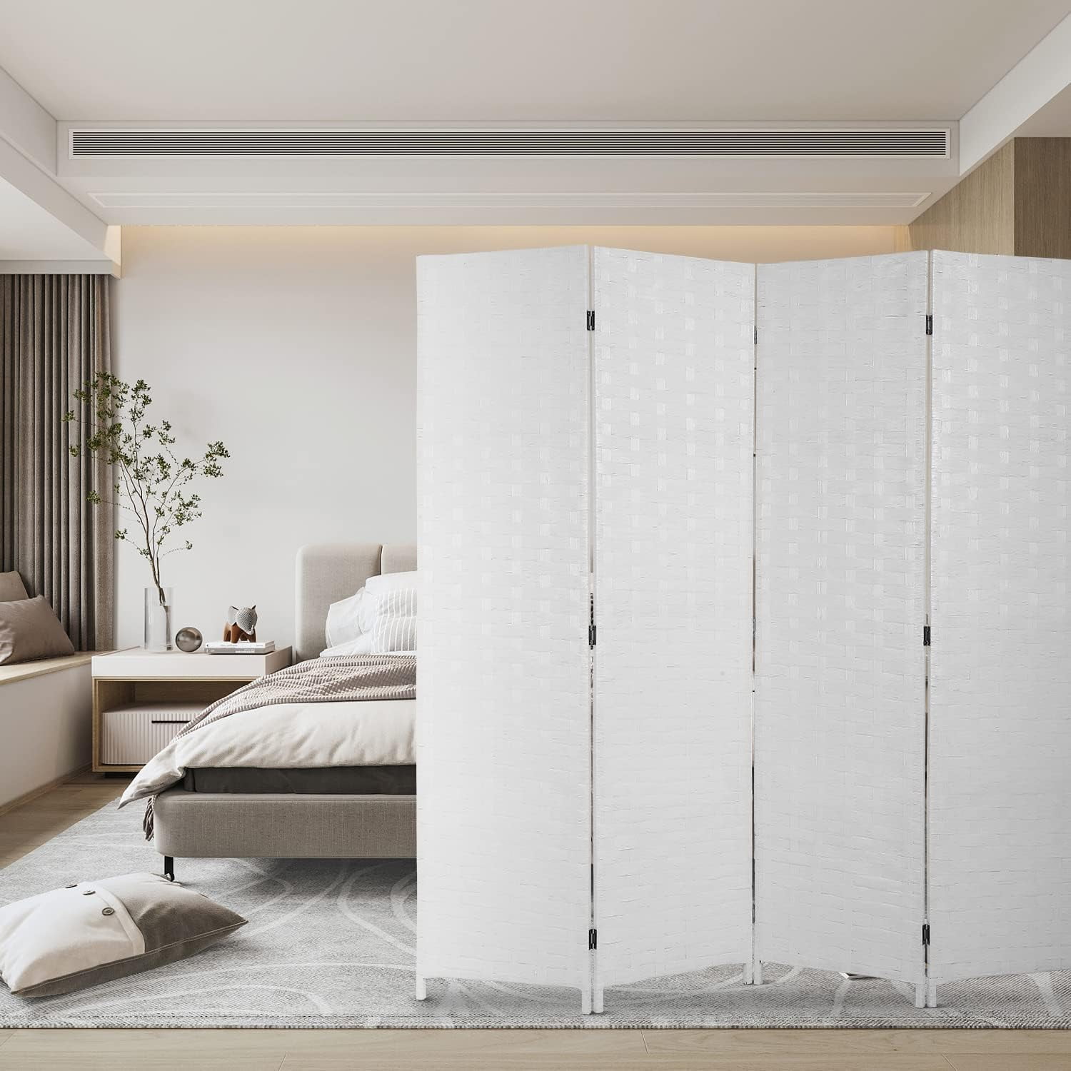 Dkelincs 4 Panel Room Dividers and Folding Privacy Screen Wooden Partition Wall Divider Portable Freestanding Privacy Wall, White