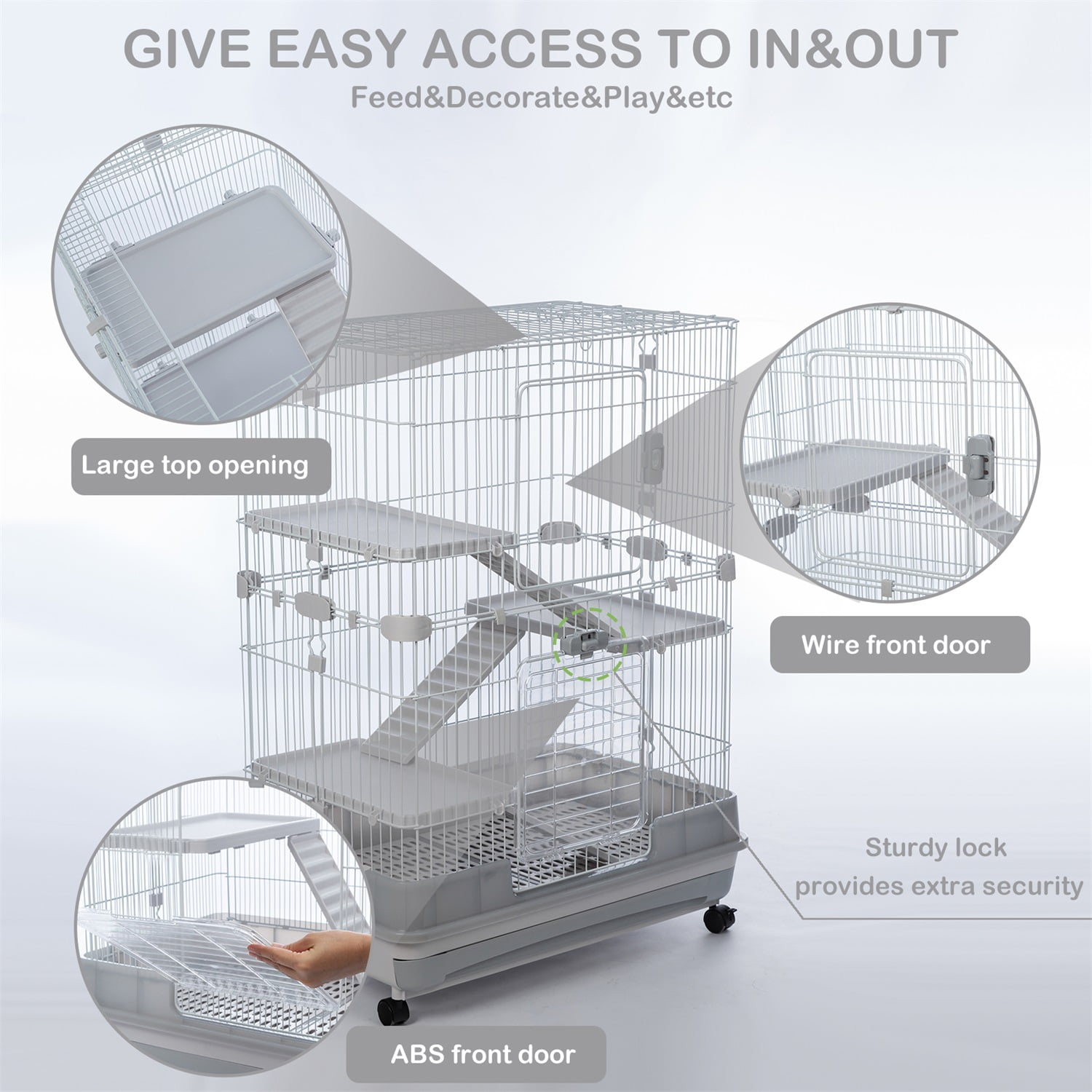 Pefilos 3-Tier Wire Cat Cage Playpen Kennel, 32" Collapsible Small Animal Metal Pet Cage with Lockable Casters Pull-out Tray for Rabbit Chinchilla Ferret Guinea Pig Squirrel Hedgehog, Gray Pefilos 3-Tier Wire Cat Cage Playpen Kennel, 32" Collapsible Small Animal Metal Pet Cage with Lockable Casters Pull-out Tray for Rabbit Chinchilla Ferret Guinea Pig Squirrel Hedgehog, Gray
