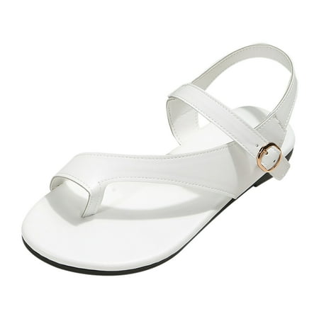 

Fashion Spring Summer Women Sandals Flat Bottom Lightweight Toe Slip On Breathable Comfortable Buckle Solid Color Simple Casual Style