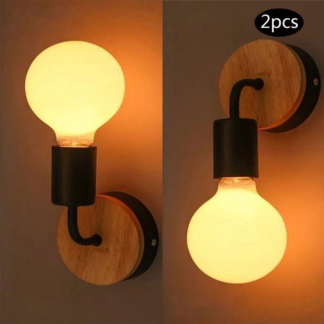 Lámpara de pared industrial con bombilla expuesta, acabado de madera y metal de alta calidad para un encanto rústico, fácil instalación para su pasillo o sala de estar, 2 piezas