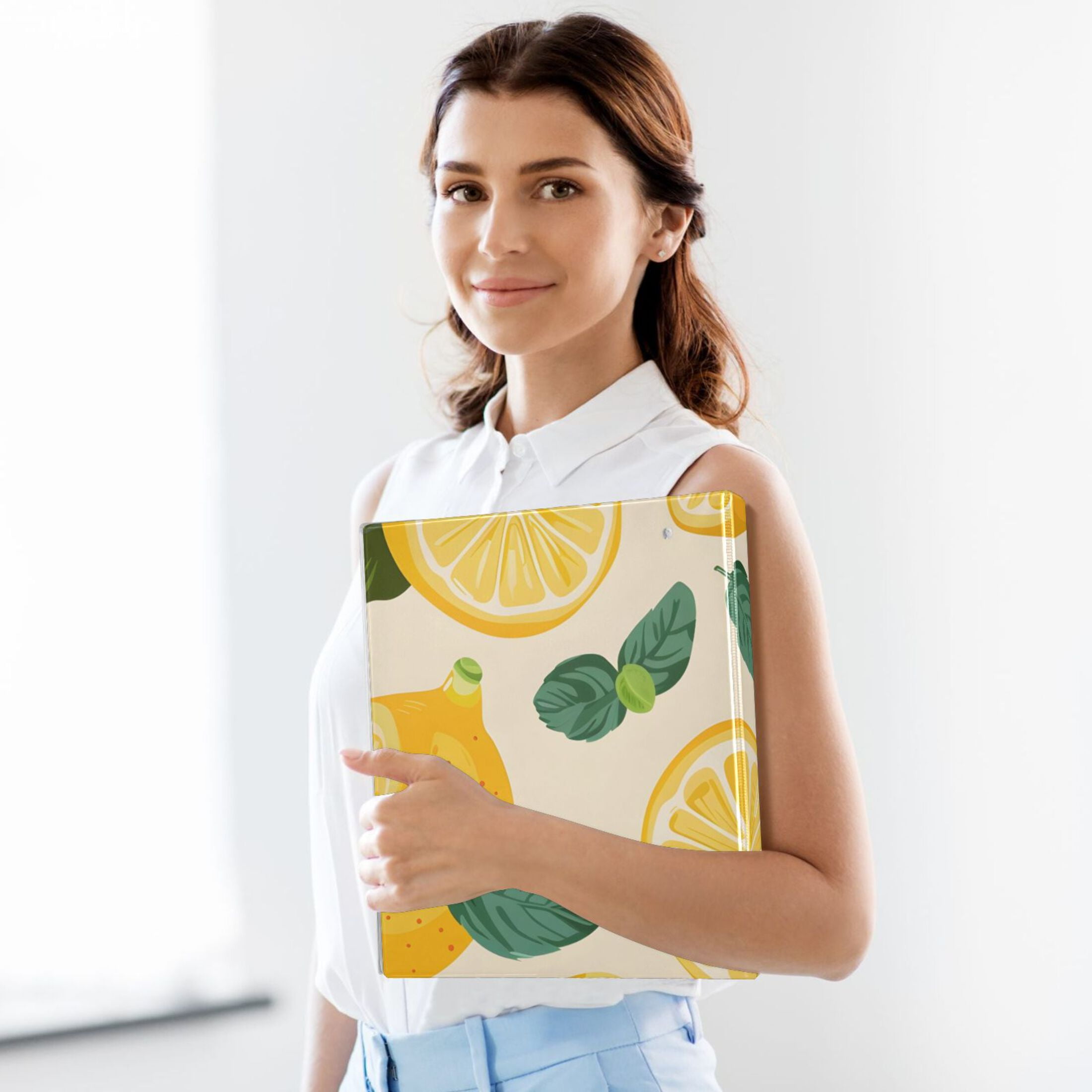 Lemon and Mint Leaves 3 Ring Binders 1.5 inch Hardcover File Folders with Interior Pockets A4 Size Organizer for School Office Hospital
