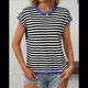 thumbnail image 4 of Camisetas de Mujer Elegantes, Informales, de Corta, con Bloques de Color, A Rayas y Cuello Redondo, Color Azul S, 4 of 8