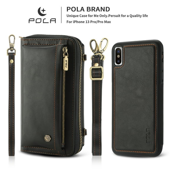 Dteck Wallet Case For iPhone X,Zipper Card Slot Leather Wristband Shockproof Case Cover,5.8 inch,Black