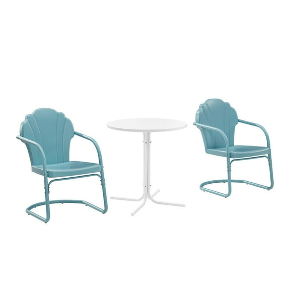 Crosley Furniture Tulip 3 Piece Metal Outdoor Bistro Set in Light Blue
