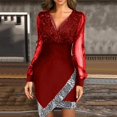 thumbnail image 2 of Women's Carnival Party Sexy Waist Sparkling V Neck Long Sleeve Layered Splicing Casual Dress, 2 of 5