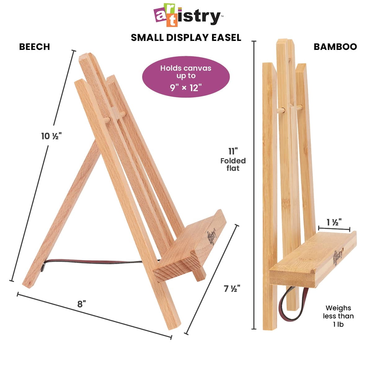 Stein Design Artistry Display Easels - Foldable A-Frame Easels for Presentation, Paintings, Signs, Markets, & More! - [Bamboo Finish - SmAll]