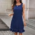 thumbnail image 3 of SPZTSX Womens Sleeveless Round Neck Light Denim Dress Ruffle Hem Loose Casual Summer Mini Shift Dress, 3 of 7