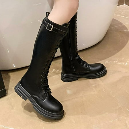 

Tdoqot Womens Martin Boots- Christmas Gifts Chunky Heel Casual Low-heeled Women s Knee High Boots Black 37