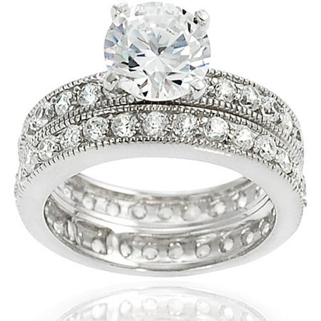 Alexandria Collection Round-Cut CZ Sterling Silver Bridal Set