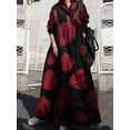 thumbnail image 4 of Vestido largo vintage de algodón para mujer, patrón de anillos de árbol, cuello vuelto, manga lar Romacci Las mujeres sueltas Robe, 4 of 7