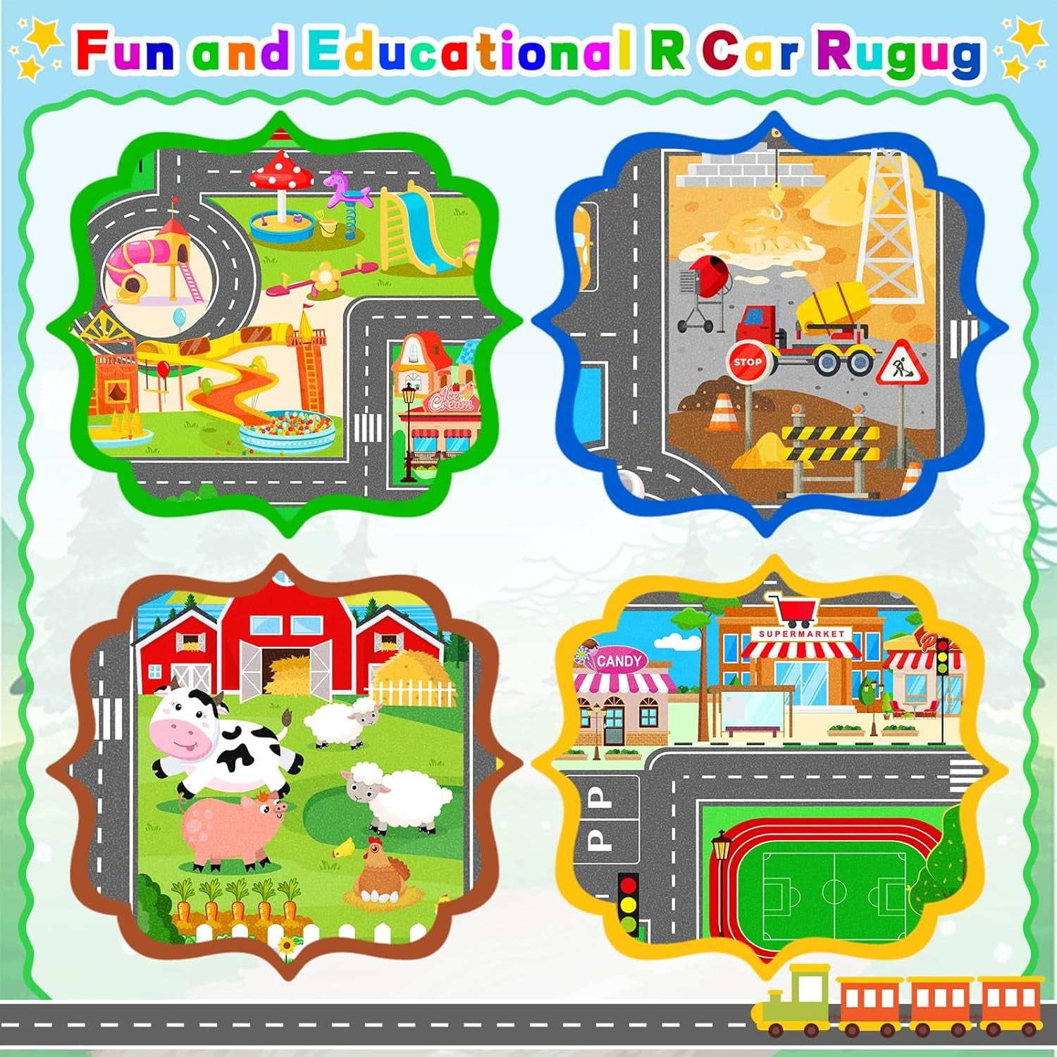 Kids Car Playmat, Kids Rug for Playroom Car Mat Town City Road Traffic Rugs, Play Mat for Floor, Extra Large Boys Kid Car Track Play Rug ( 78.7X 59 INCH)